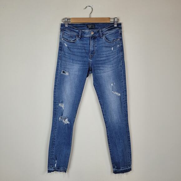 Abercrombie & Fitch Jeans 27 4 Blue Denim Harper Low Rise Ankle Y2K Distressed - Picture 1 of 9